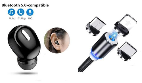 Combo Offer of Mini 5.0 Bluetooth Earphone with 3 in 1 Magnet Cable